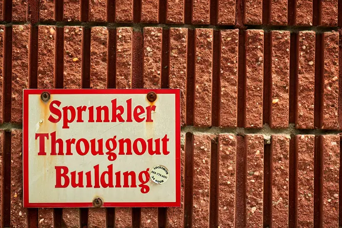 Sprinkler sign on building